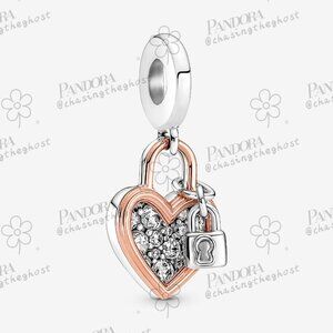Pandora Heart Padlock Double Dangle Charm